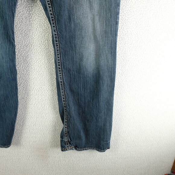 Silver Jeans Mens 38x32 Blue Zac Relaxed Bootcut Stone Wash Whiskers Y2K - Picture 3 of 11